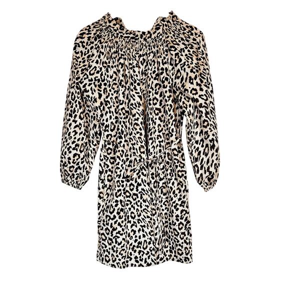 J Crew Ruffle Neck Puff-sleeve Dress Leopard Print Women's Size XS Casual Work - Picture 2 of 11